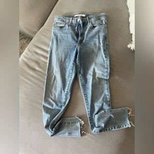 Joe’s Jeans skinny, raw hem jeans, high rise